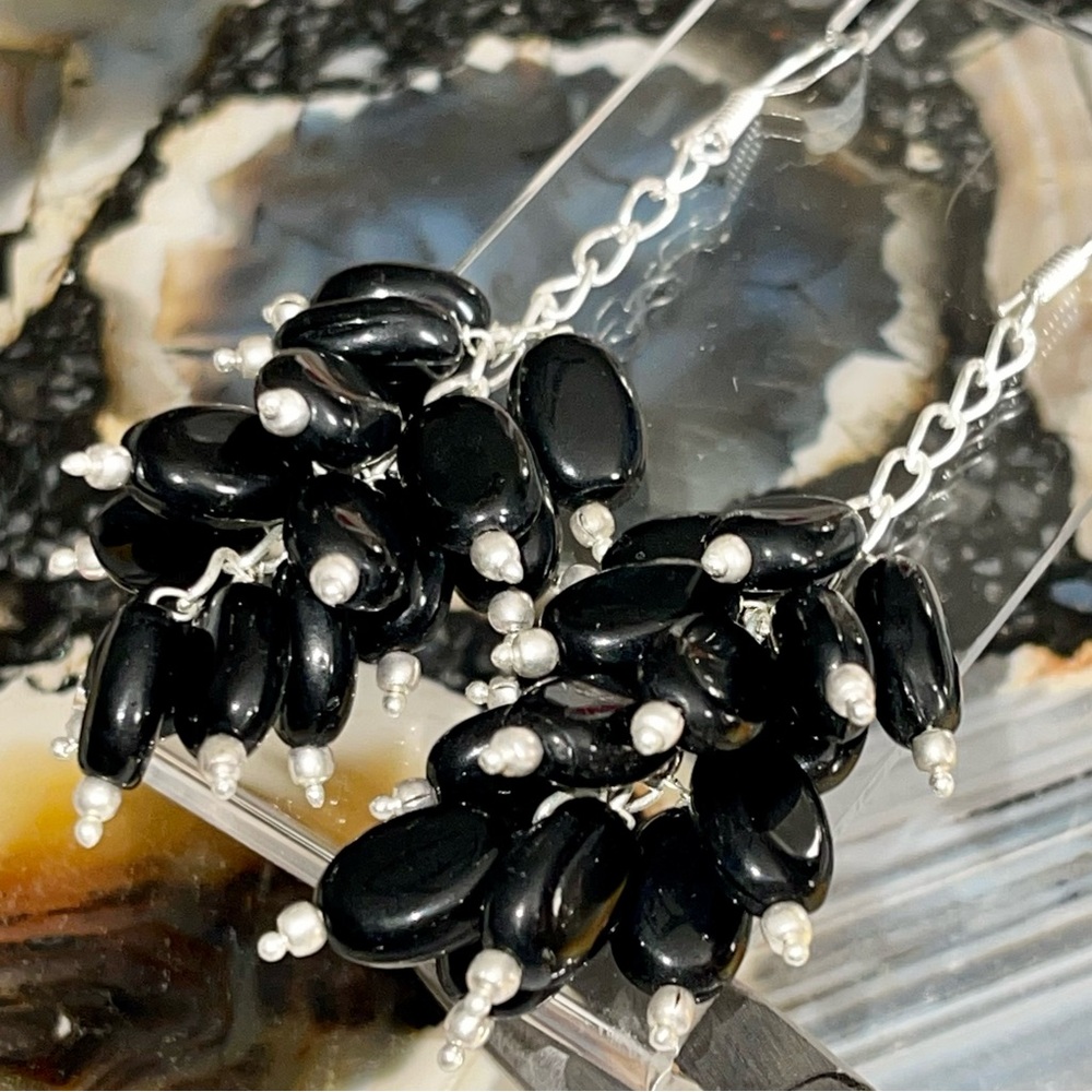 Chunky Black Onyx Nugget Earrings 2 7/8”